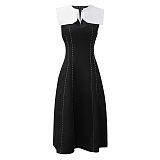 SUPER WHOLESALE | Sleeveless Black-And-White Cape Dress