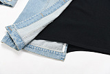 SUPER WHOLESALE |Patchwork Denim Belted Waist Hoodie