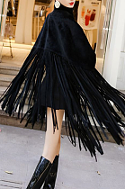 SUPER WHOLESALE | Batwing-Sleeve Faux Mink Wool High-Neck Tassel Coat