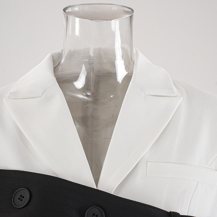 SUPER WHOLESALE | Button-Up Black-And-White Color-Block Blazer Dress