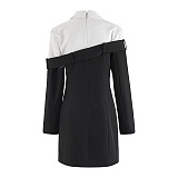 SUPER WHOLESALE | Button-Up Black-And-White Color-Block Blazer Dress