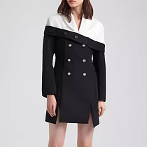 SUPER WHOLESALE | Button-Up Black-And-White Color-Block Blazer Dress