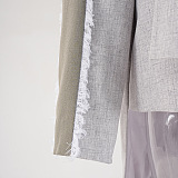 SUPER WHOLESALE | Frayed Hem Patchwork Asymmetric Top