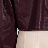 SUPER WHOLESALE | V-Neck Short Leather Jacket