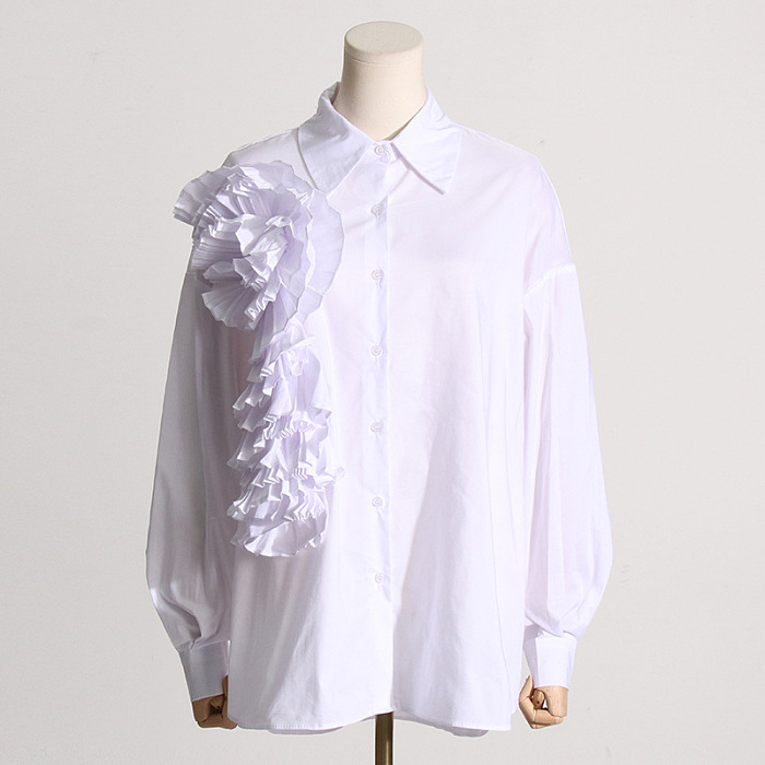 SUPER WHOLESALE | Pleated Patchwork 3D Floral Versatile Shirt for Women