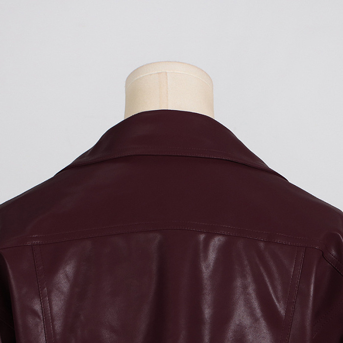 SUPER WHOLESALE | V-Neck Short Leather Jacket