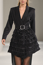 SUPER WHOLESALE | Mesh Patchwork Collared Belted Midi Skirt