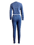 SUPER WHOLESALE | Vintage Washed Cable-Knit Argyle Pullover Sweater Set in Blue