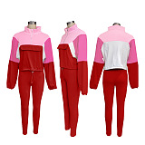 SUPER WHOLESALE | Color-Block Tracksuit With Zipper Hoodie And Leggings Two-Piece Set