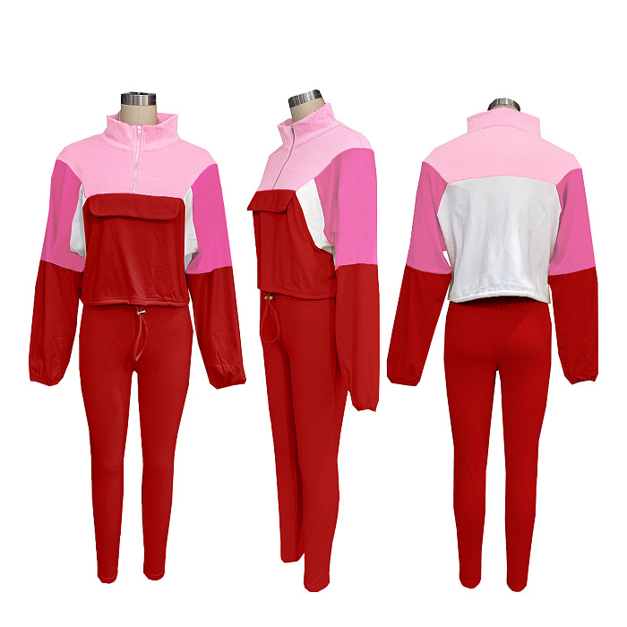 SUPER WHOLESALE | Color-Block Tracksuit With Zipper Hoodie And Leggings Two-Piece Set