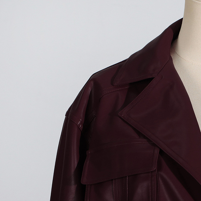 SUPER WHOLESALE | V-Neck Short Leather Jacket