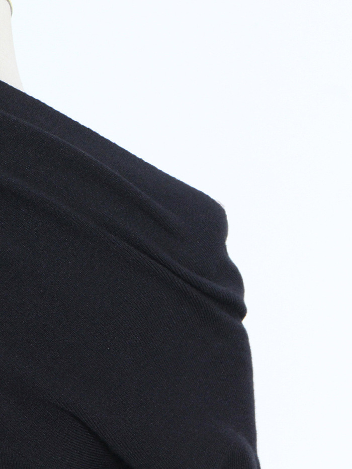 SUPER WHOLESALE | Asymmetric Neck Hollow Solid Slim Fit Sweater