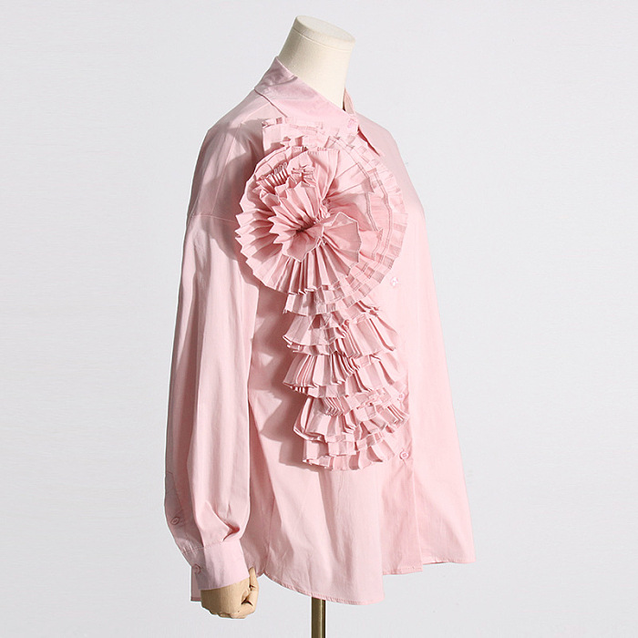 SUPER WHOLESALE | Pleated Patchwork 3D Floral Versatile Shirt for Women