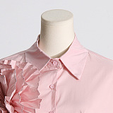 SUPER WHOLESALE | Pleated Patchwork 3D Floral Versatile Shirt for Women