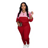 SUPER WHOLESALE | Color-Block Tracksuit With Zipper Hoodie And Leggings Two-Piece Set