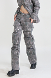 SUPER WHOLESALE | Multi-Pocket Washed High-Waist Camouflage Cargo Wide-Leg Jeans for Women