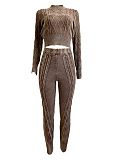 SUPER WHOLESALE | Vintage Washed Cable-Knit Argyle Pullover Sweater Set in Brown