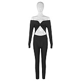 SUPER WHOLESALE | V-Neck Twist Cut-Out High-Waist Long-Sleeve Jumpsuit