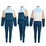 SUPER WHOLESALE | Color-Block Tracksuit With Zipper Hoodie And Leggings Two-Piece Set