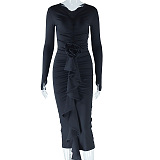 SUPER WHOLESALE | V-Neck Bodycon Dress With 3D Floral Embellishments