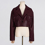SUPER WHOLESALE | V-Neck Short Leather Jacket