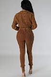 SUPER WHOLESALE | Vintage Washed Cable-Knit Argyle Pullover Sweater Set in Brown