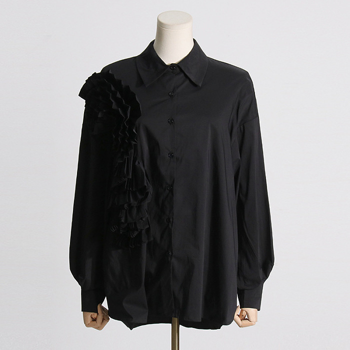 SUPER WHOLESALE | Pleated Patchwork 3D Floral Versatile Shirt for Women
