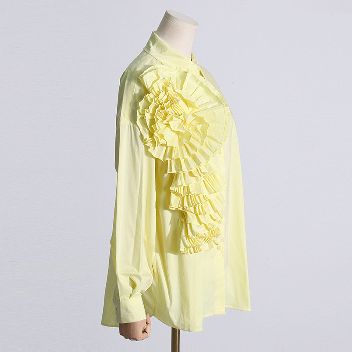 SUPER WHOLESALE | Pleated Patchwork 3D Floral Versatile Shirt for Women