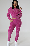 SUPER WHOLESALE | Vintage Washed Cable-Knit Argyle Pullover Sweater Set in Rose