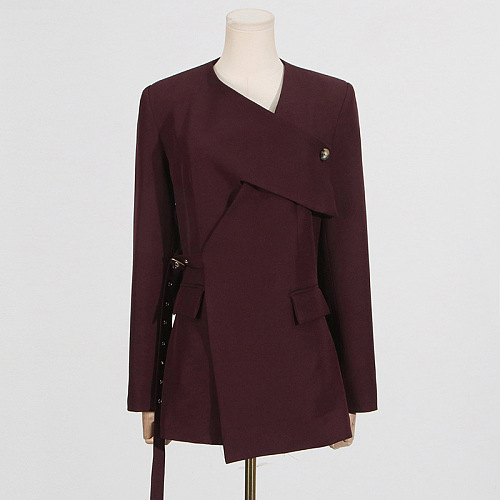 SUPER WHOLESALE | Solid Color Belted Long-Sleeve Blazer