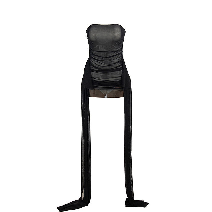 SUPER WHOLESALE | Sleeveless Strapless Ribbon Detail Short Bodycon Dress