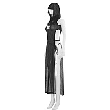 SUPER WHOLESALE |Sleeveless Sheer Cut-Out Backless Slit Maxi Dress
