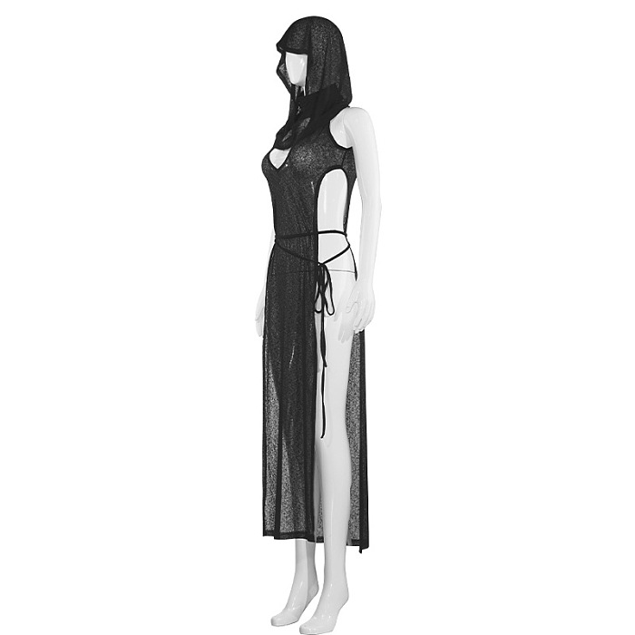 SUPER WHOLESALE |Sleeveless Sheer Cut-Out Backless Slit Maxi Dress