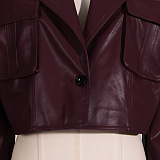 SUPER WHOLESALE | V-Neck Short Leather Jacket