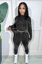 SUPER WHOLESALE | Vintage Washed Cable-Knit Argyle Pullover Sweater Set in Black