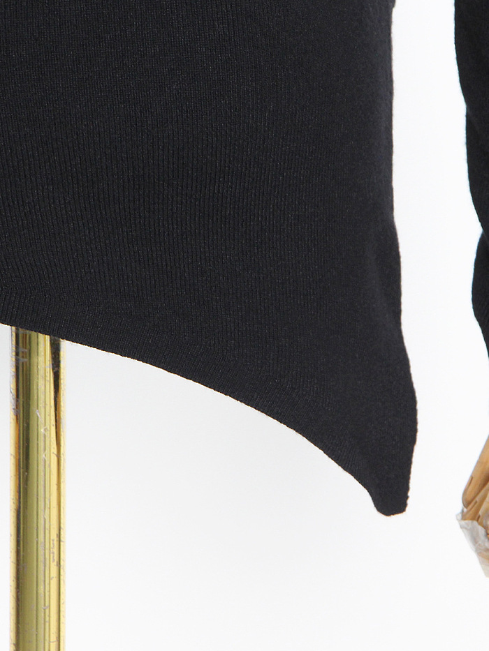 SUPER WHOLESALE | Asymmetric Neck Hollow Solid Slim Fit Sweater