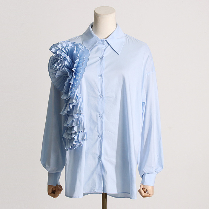 SUPER WHOLESALE | Pleated Patchwork 3D Floral Versatile Shirt for Women