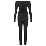 SUPER WHOLESALE | V-Neck Twist Cut-Out High-Waist Long-Sleeve Jumpsuit