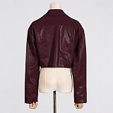SUPER WHOLESALE | V-Neck Short Leather Jacket