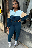 SUPER WHOLESALE | Color-Block Tracksuit With Zipper Hoodie And Leggings Two-Piece Set
