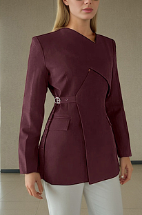 SUPER WHOLESALE | Solid Color Belted Long-Sleeve Blazer