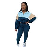 SUPER WHOLESALE | Color-Block Tracksuit With Zipper Hoodie And Leggings Two-Piece Set