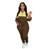 SUPER WHOLESALE | Color-Block Tracksuit With Zipper Hoodie And Leggings Two-Piece Set