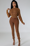 SUPER WHOLESALE | Vintage Washed Cable-Knit Argyle Pullover Sweater Set in Brown