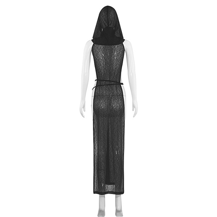SUPER WHOLESALE |Sleeveless Sheer Cut-Out Backless Slit Maxi Dress