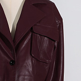 SUPER WHOLESALE | V-Neck Short Leather Jacket