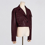 SUPER WHOLESALE | V-Neck Short Leather Jacket