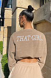 SUPER WHOLESALE |Solid Color Round-Neck Cropped Sweatshirt With Embroidered Lettering