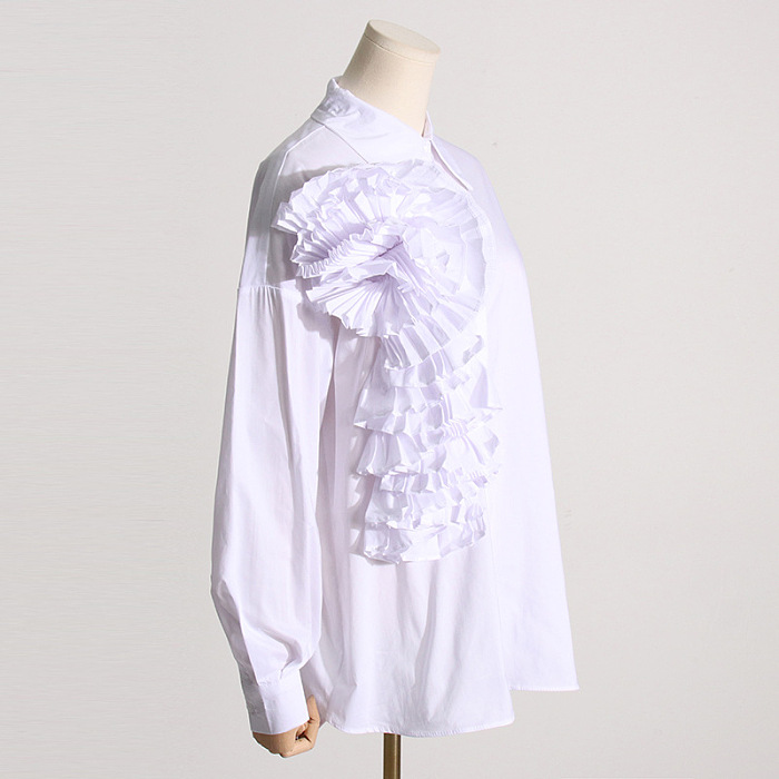 SUPER WHOLESALE | Pleated Patchwork 3D Floral Versatile Shirt for Women