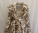 SUPER WHOLESALE | Leopard Print Faux Fur Coat with Fox Fur Long Overcoat